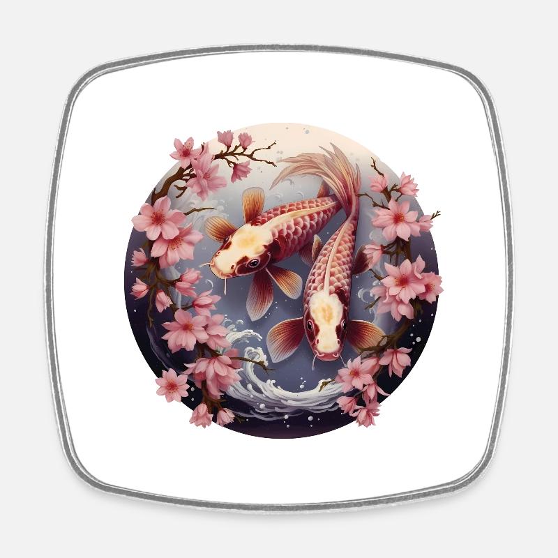 Cherry Blossom Koi Carp - Viereckiger Kühlschrankmagnet - Weiß