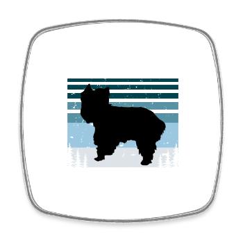 Yorkshire Terrier Hund Liebe Silhouette Retro Sonnenuntergang - Viereckiger Kühlschrankmagnet - Weiß - Vorne