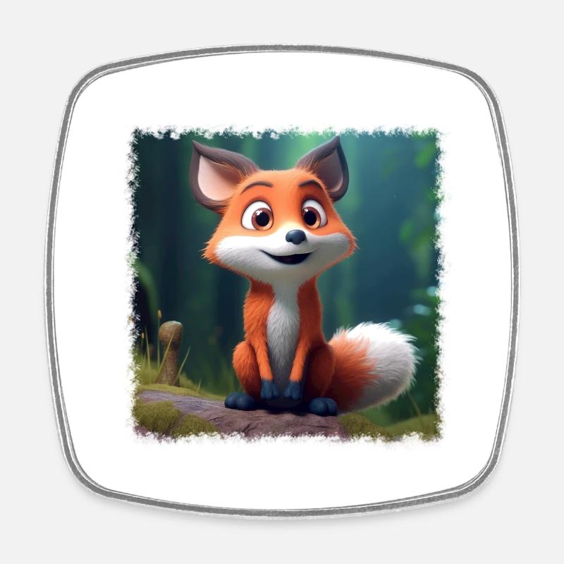 Cute fox - Square fridge magnet - white