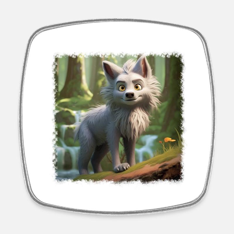 Loup Cool - Magnet carré - blanc