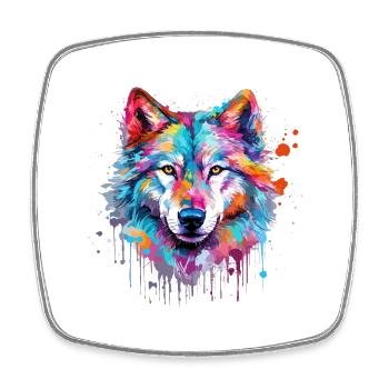 Wolf Wolfskopf Natur Wildnis Aquarell Bunt Kunst - Viereckiger Kühlschrankmagnet - Weiß - Vorne