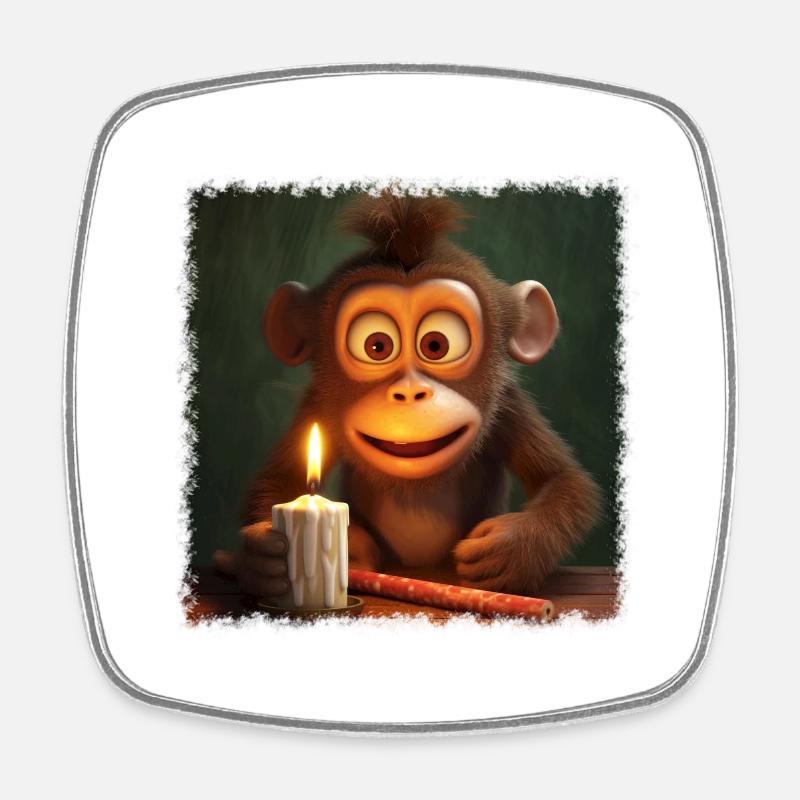 Petit singe - Magnet carré - blanc