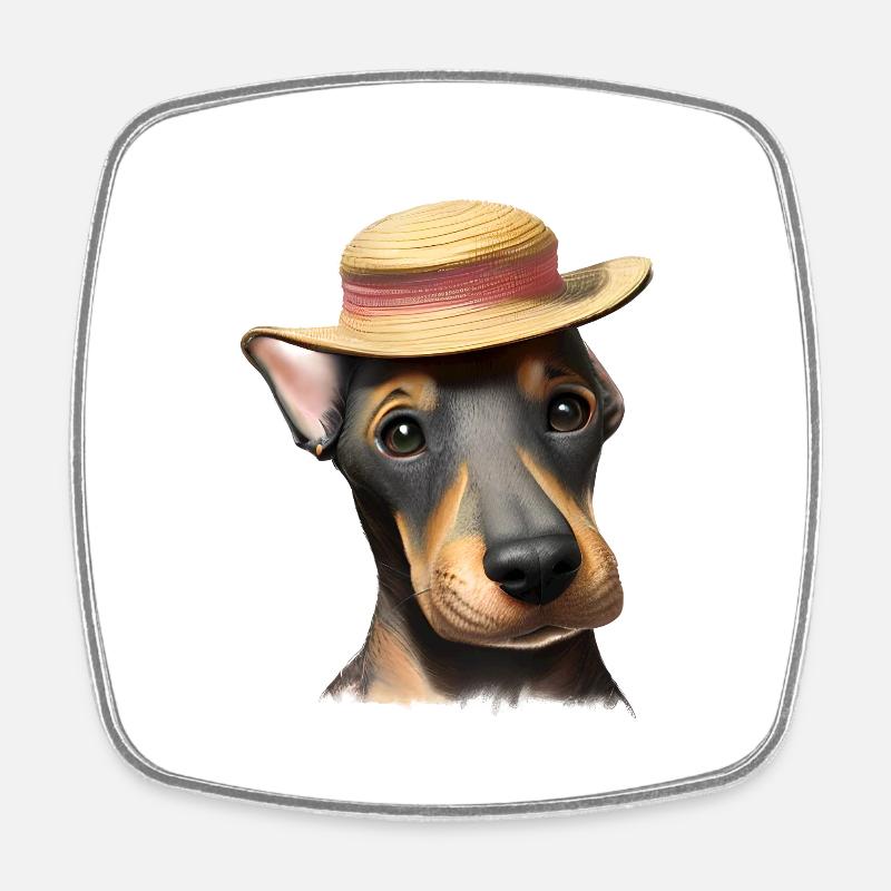 Doberman Doberman chiot chien Doberman dresseur - Magnet carré - blanc