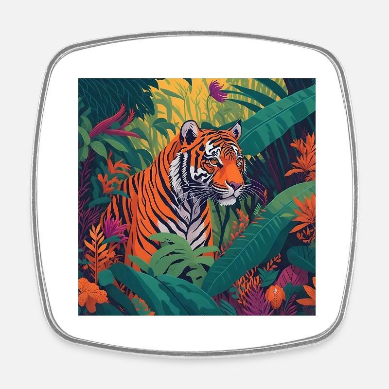 Tiger Jungle - Square fridge magnet - white