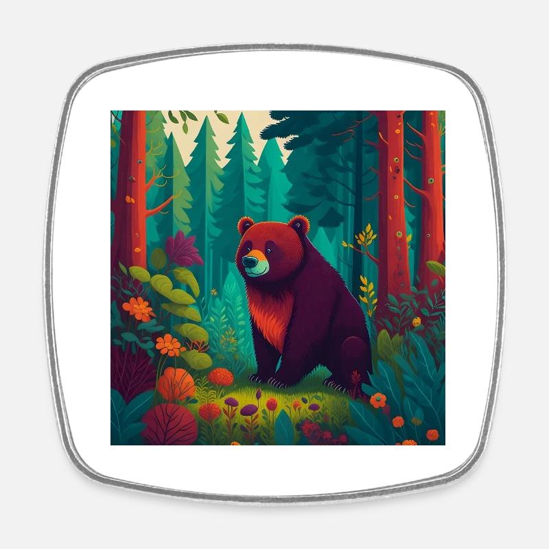 Bear in the forest - Square fridge magnet - white
