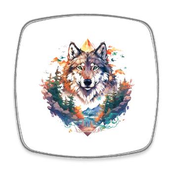 Wolf Wolfskopf Natur Wildnis Wald Bäume Kunst - Viereckiger Kühlschrankmagnet - Weiß - Vorne