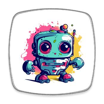 Blockieren Sie den kawaiianischen Roboter - Viereckiger Kühlschrankmagnet - Weiß - Vorne