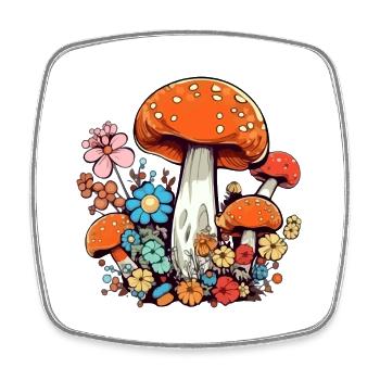 Fleurs et champignons - Magnet carré - blanc - Devant