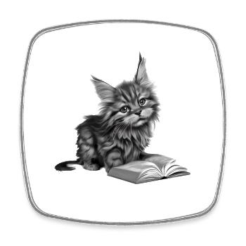 Cat Books Hangover Book Kitten Reading Maine Coon - Square fridge magnet - white - Front