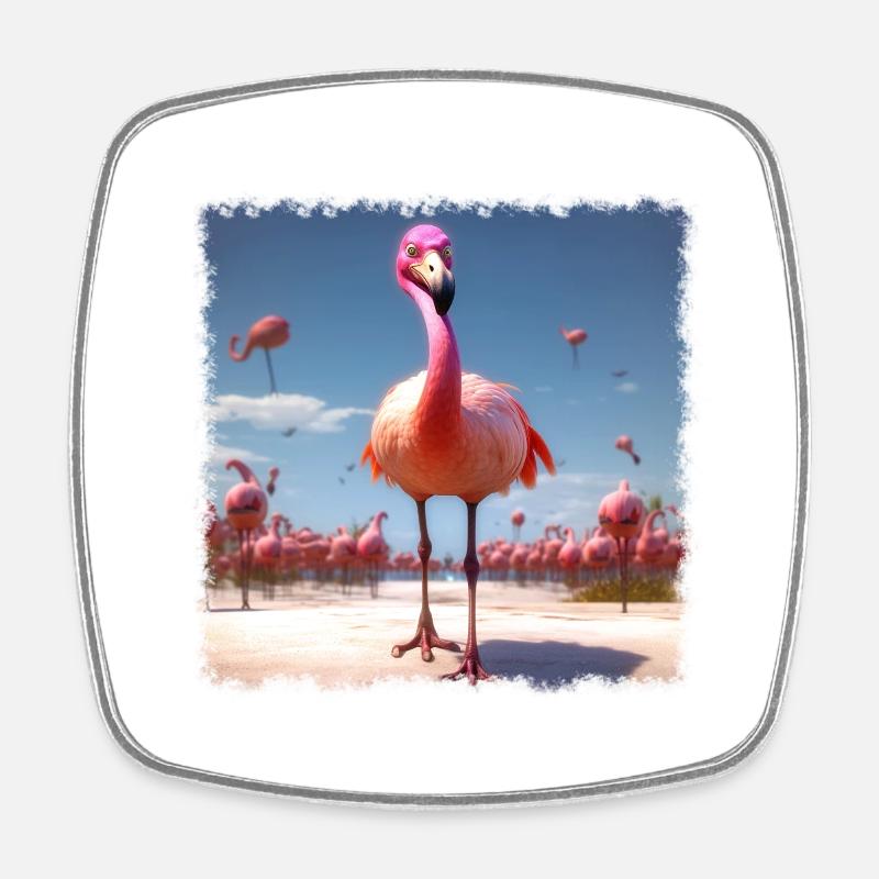 cool flamingo - Square fridge magnet - white