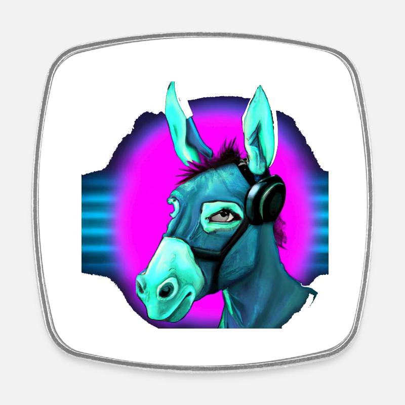 Synthwave Donkey - Magnet carré - blanc