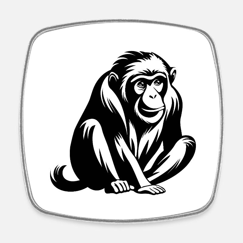 Singe Singe Visage de Singe Jungle - Magnet carré - blanc