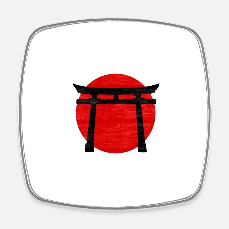 Black Torii Gate on Red Sun: Symbolic and Striking - Square fridge magnet - white