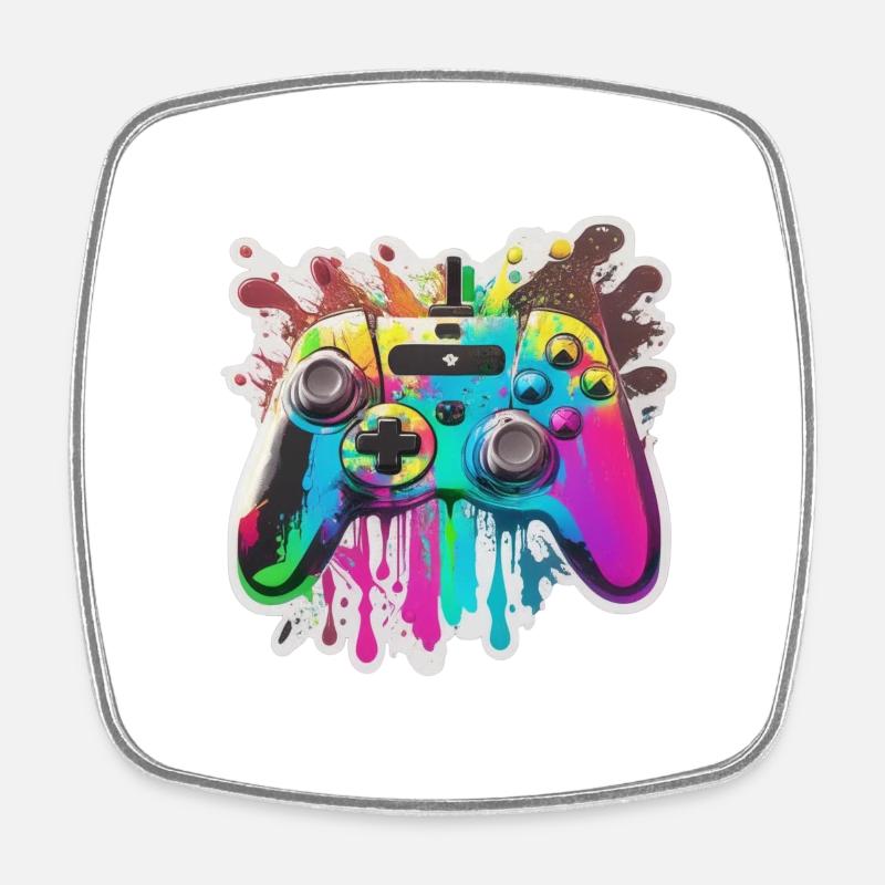 Gaming Controller Rainbow Splash - Square fridge magnet - white