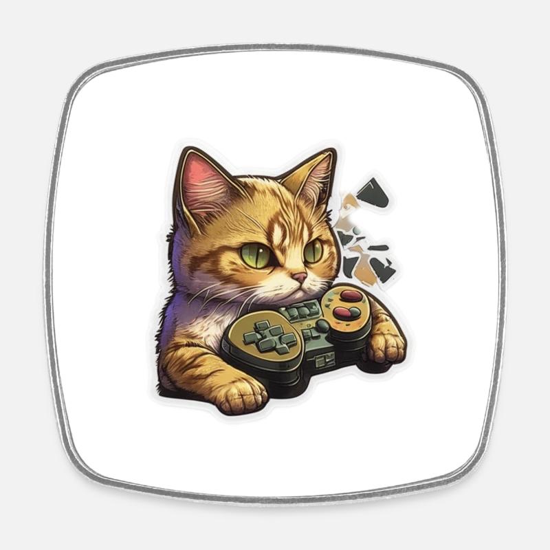 Gatto da gioco - Calamita quadrata da frigo - bianco