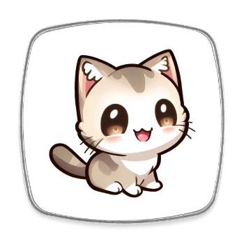 Mignon petit chat chibi - Magnet carré - blanc - Devant