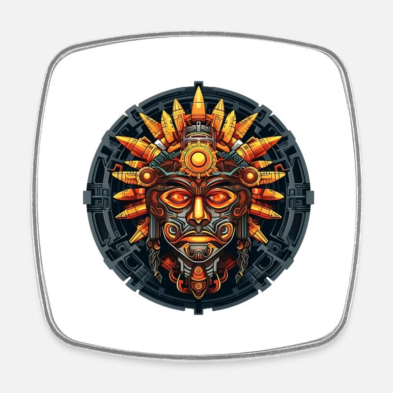 Aztec Steampunk - Magnet carré - blanc