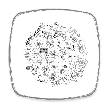 Minimalistische Blume - Viereckiger Kühlschrankmagnet - Weiß - Vorne