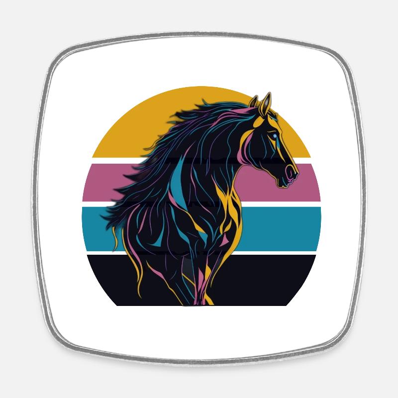 Stallion Horse Sunset - Square fridge magnet - white