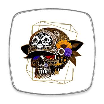 Skull mit Helm - Viereckiger Kühlschrankmagnet - Weiß - Vorne
