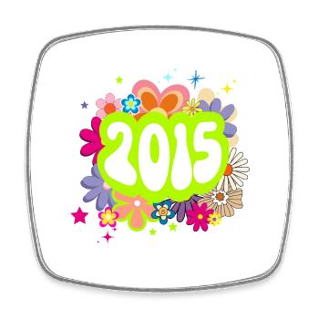 Year 2015 anniversary Groovy floral - Square fridge magnet - white - Front