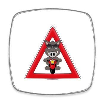 ACHTUNG - RASENDE WILDSAU - WILDSCHWEIN - MOTORRAD - Viereckiger Kühlschrankmagnet - Weiß - Vorne