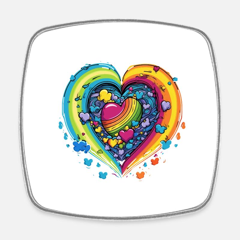 LGBTQAI+ Community Support Rainbow Hearts - Square fridge magnet - white