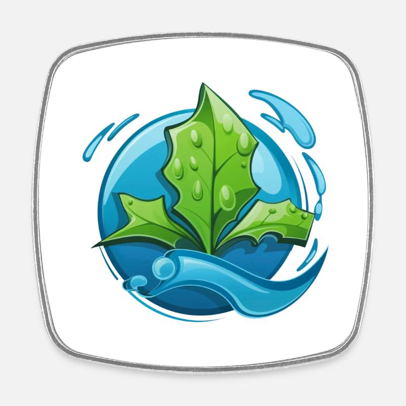 Eco: Wasser & Blatt - Viereckiger Kühlschrankmagnet - Weiß