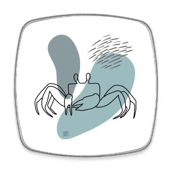 "Crab", Boho Line Art Design, Series "Ocean" - Square fridge magnet - white - Front