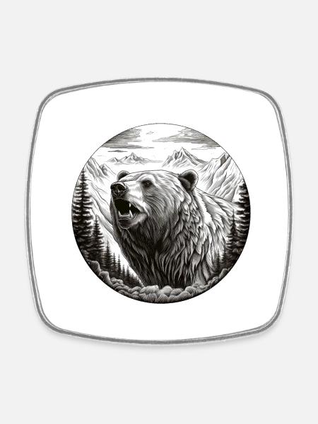 Grizzly Bär - Viereckiger Kühlschrankmagnet - Weiß
