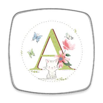 Initial letter A with cat - Square fridge magnet - white - Front