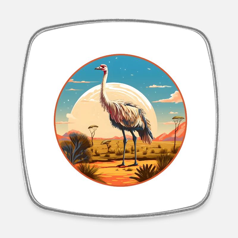 Autruche - Magnet carré - blanc