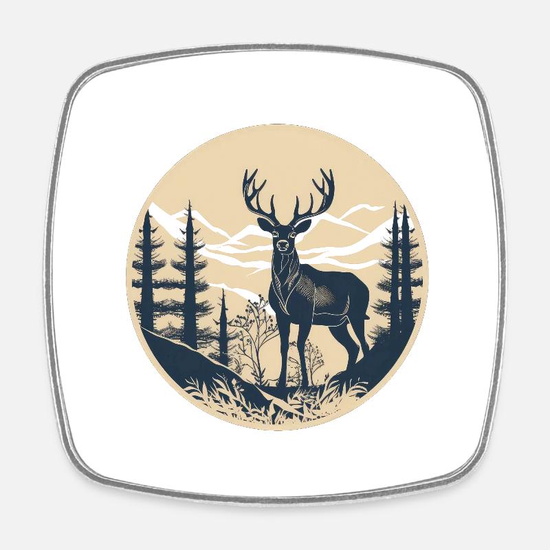 Cerf - Magnet carré - blanc