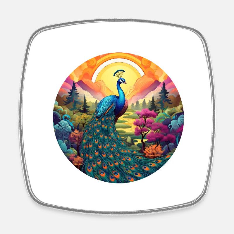 Peacock - Square fridge magnet - white