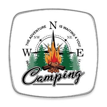 Camping pour camping-cars ou caravanes - Magnet carré - blanc - Devant