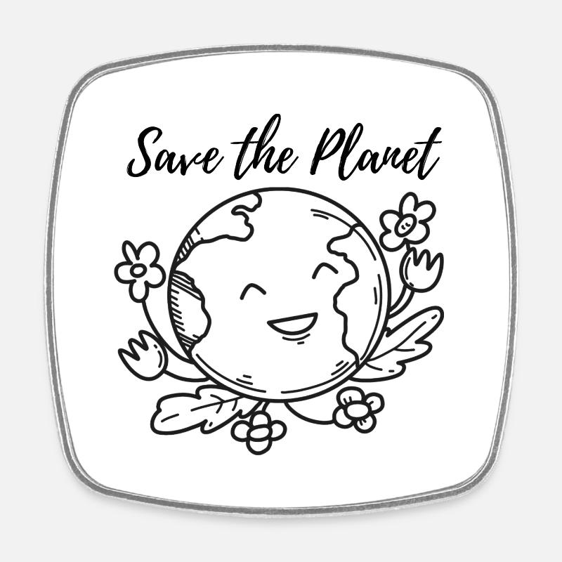Save the Planet - Square fridge magnet - white
