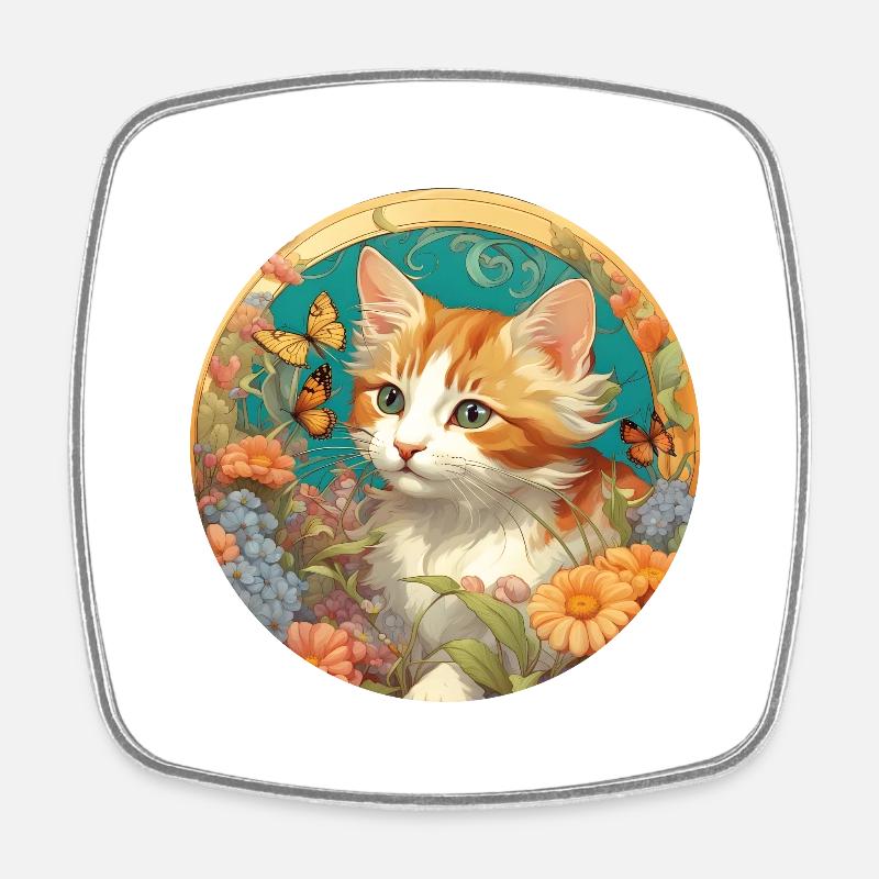 Cute kitten in naïve style - Square fridge magnet - white
