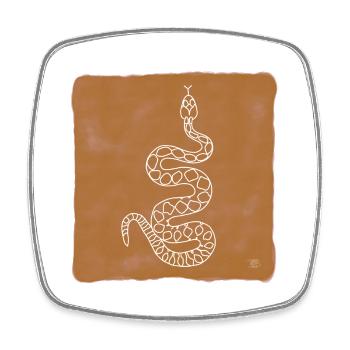 "Snake", boho line art design, series "Desert" - Square fridge magnet - white - Front