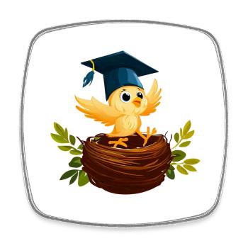 Farewell to the school nest: A bird on its last - Square fridge magnet - white - Front