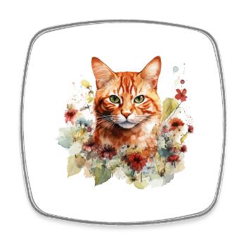 Rote Katze Tigerkatze Blumen Aquarell Kunst Bunt - Viereckiger Kühlschrankmagnet - Weiß - Vorne