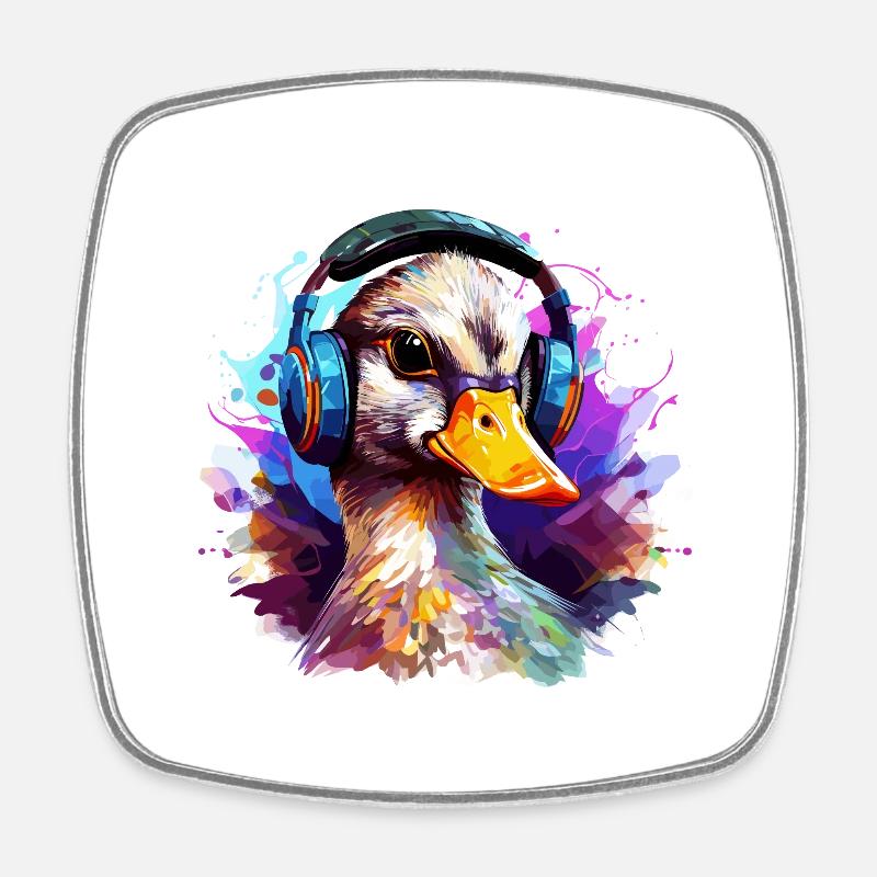 Funky duck with headphones graffiti style - Square fridge magnet - white