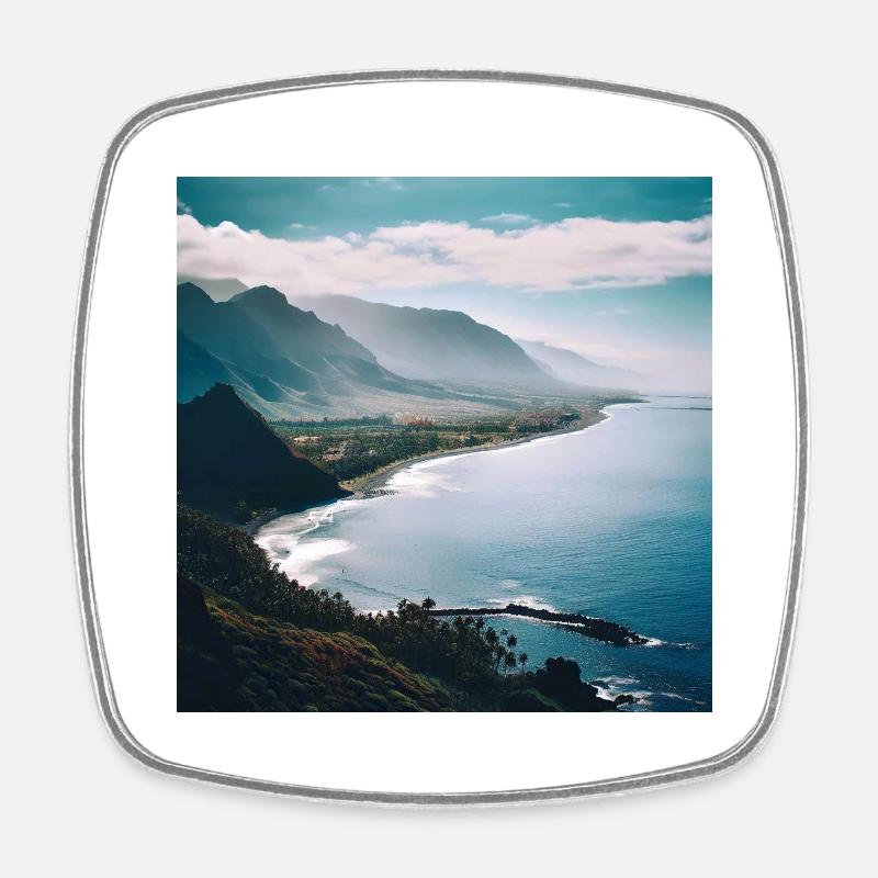 Island Coastal Mountains - Square fridge magnet - white