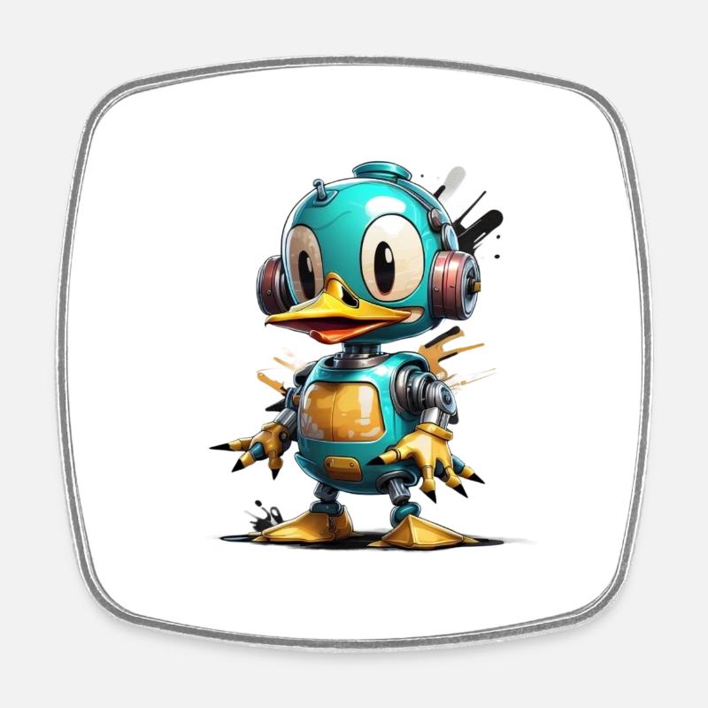 Robot Duck - Square fridge magnet - white