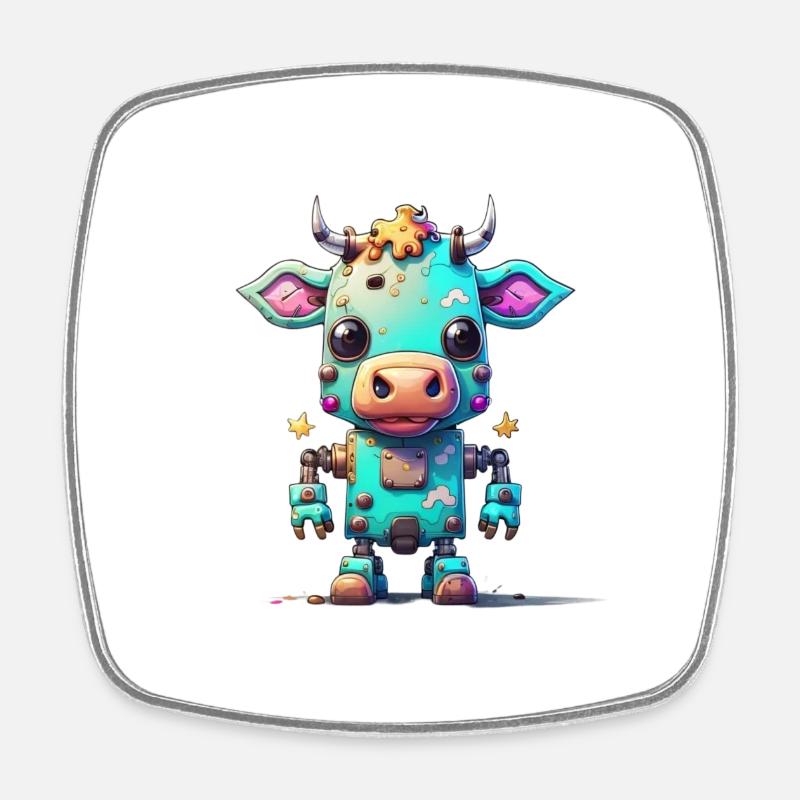 Vache robot - Magnet carré - blanc
