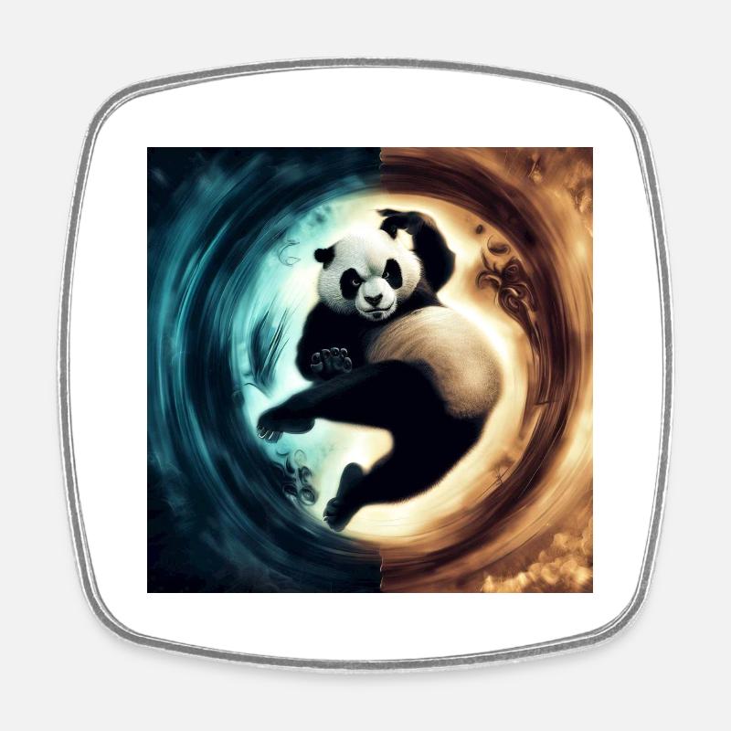Kung Fu Ying Yang Panda - Square fridge magnet - white