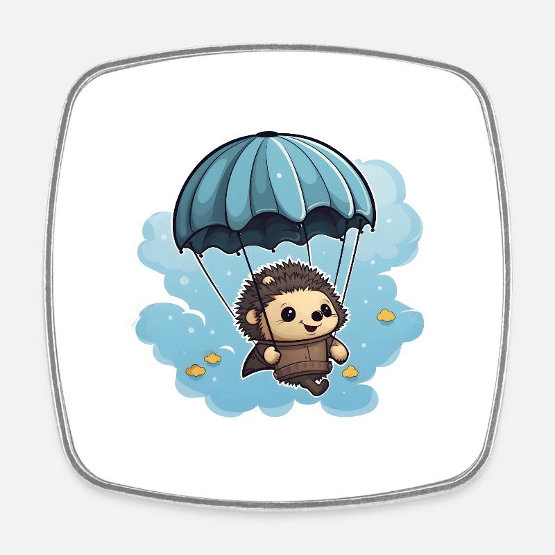Hedgehog with parachute - Square fridge magnet - white