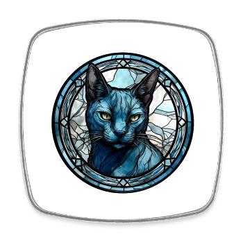Russian Blue Cat Breed Watercolor Glass - Square fridge magnet - white - Front