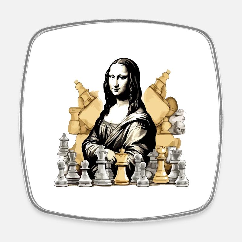 Mona aux échecs - Magnet carré - blanc