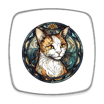 Singapura Katzenrasse Aquarell Glasmalerei - Viereckiger Kühlschrankmagnet - Weiß - Vorne
