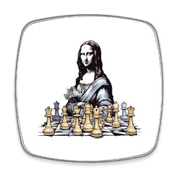Mona au club d échecs n°2 - Magnet carré - blanc - Devant